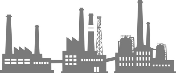 Naklejka premium Industrial factory silhouette with smokestacks and buildings
