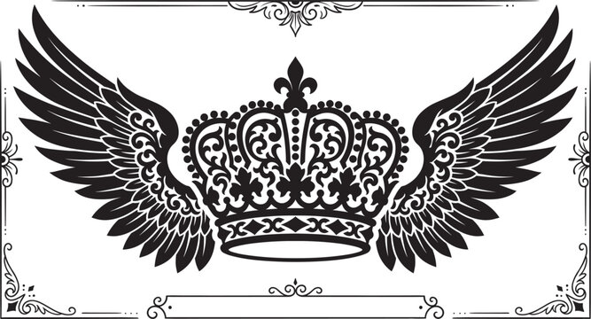 Royal crown with wings vector illustration, elegant heraldic emblem design element.