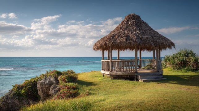 Coastal gazebo overlooking turquoise ocean