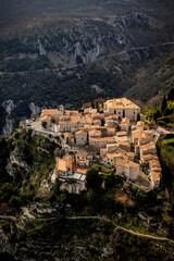 Obraz premium Aerial side view of Eze village on high cliffs in France