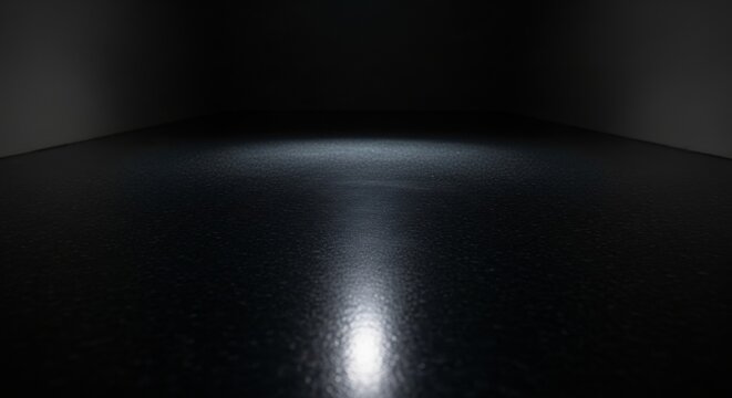 Dark polished epoxy resin floor with reflective light and subtle texture