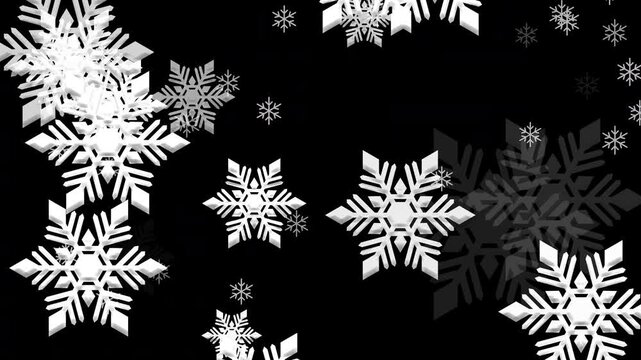 タイプ1 クリスマス 雪の結晶04 ベベル 下降 大大小 パターン01 白色 ループ （透過背景）
