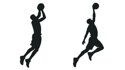 Basketball player jumping silhouettes vector illustration, athlete shooting and dunking set © Laili