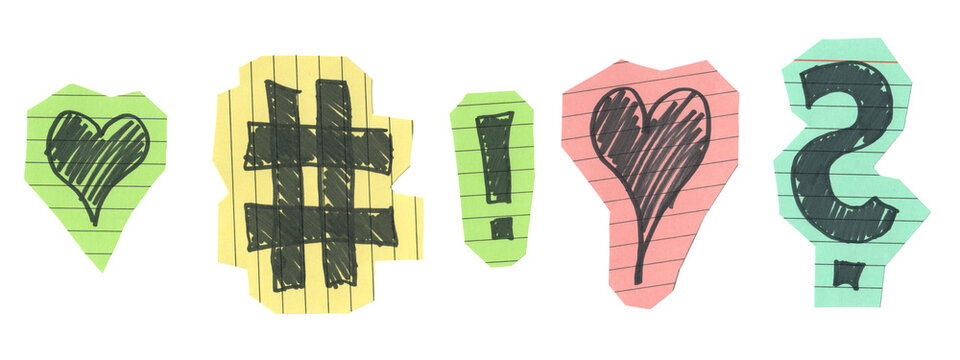 scrapbook scrapbooking collage set collection doodle - hand drawn doodle icons symbols, sketch and scribble set, cut out elements on index card, isolated on transparent or white background png