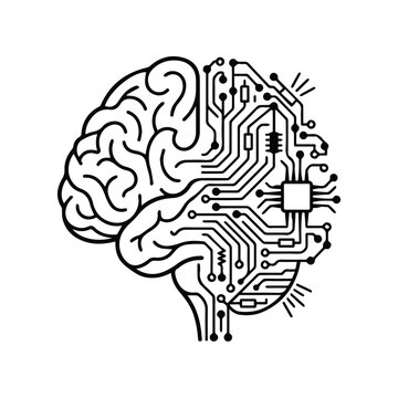 Human brain graphic split between anatomy and electronic circuit board design