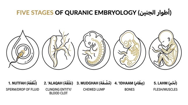 Five stages of quranic embryology illustration