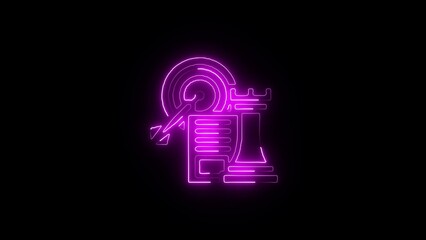 Magenta neon of chess rook, target, and document on black background, keywords: neon, magenta © Muhtasim