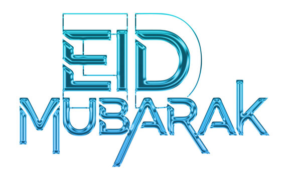 Blue metallic 3d text eid mubarak isolated on transparent background