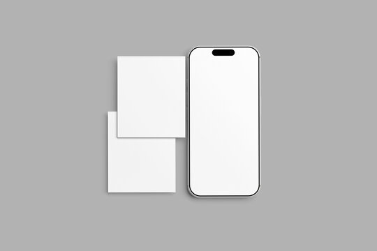 Modern mobile phone mockup with blank display and screen protector layout