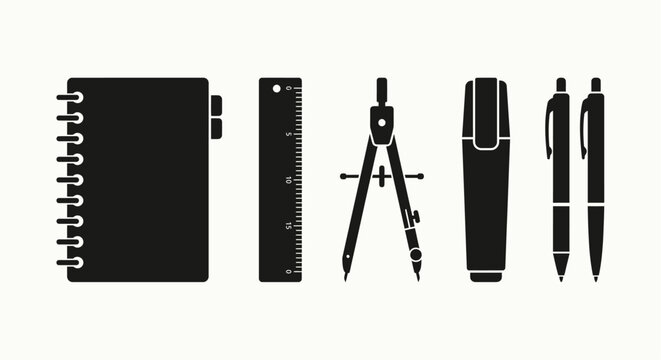 Stationery Silhouette Collection On White Background office