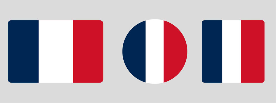 France flag set. Set of flags in different shapes rectangle, circle, square vector