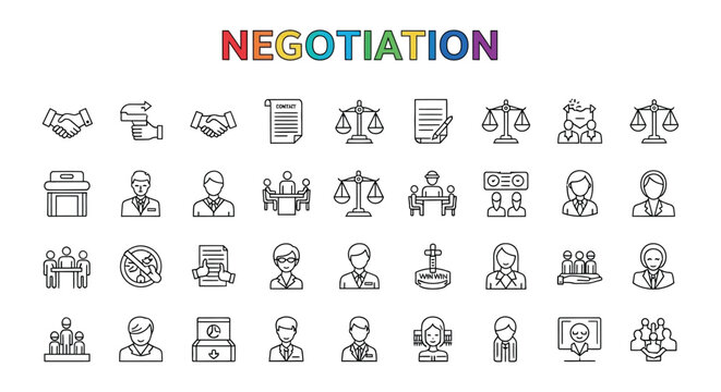 Negotiation Icons Set Line Style On White Background