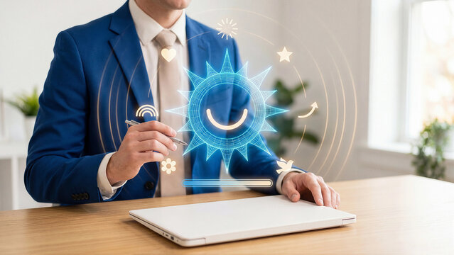 Positive thinking concept developing happy mindset through smiling sun emotional wellness positive energy and good vibes for personal growth motivation and successful workplace business