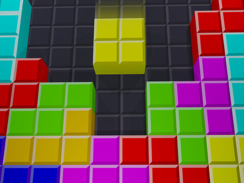 Falling brick video game 3D illustration