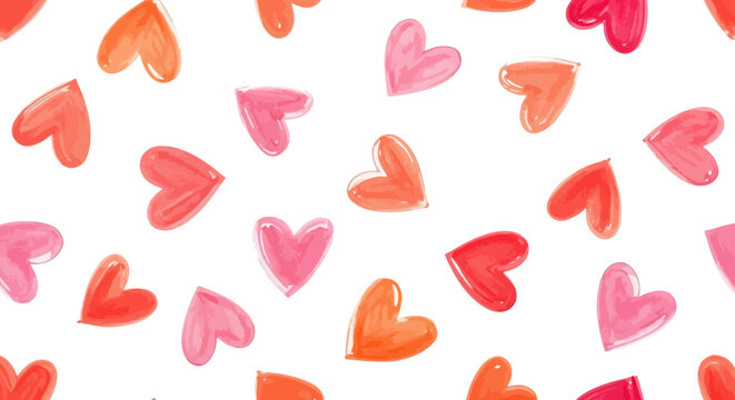watercolor heart pattern in pink and orange seamless valentine background