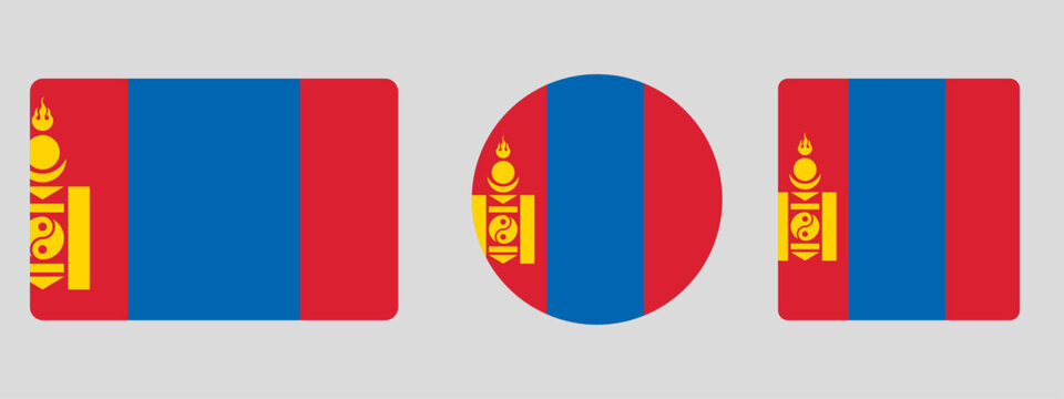 Mongolia flag set. Set of flags in different shapes rectangle, circle, square vector