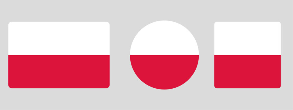 Poland flag set. Set of flags in different shapes rectangle, circle, square vector