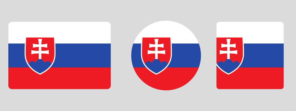 Slovakia flag set. Set of flags in different shapes rectangle, circle, square vector