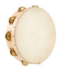 Obraz premium Rhythmic music performance featuring tambourine studio instrument photography close-up isolated on transparent background