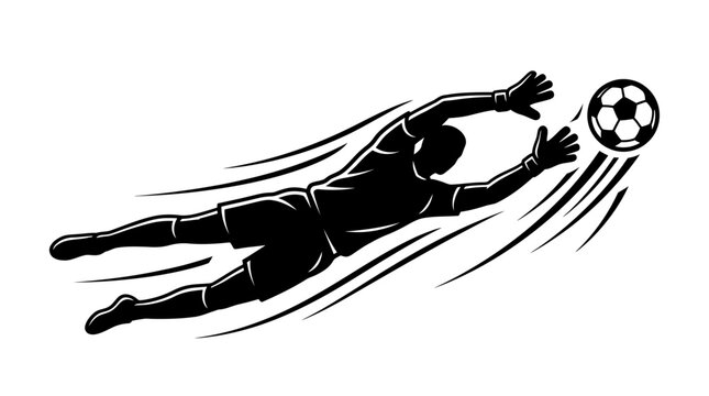 Soccer Goalkeeper Diving to Save Ball.