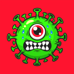 Fototapeta premium Scared Green Cartoon Virus Character