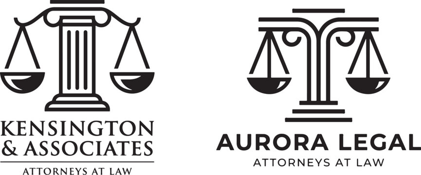 Two professional law firm logos with scales of justice and pillars