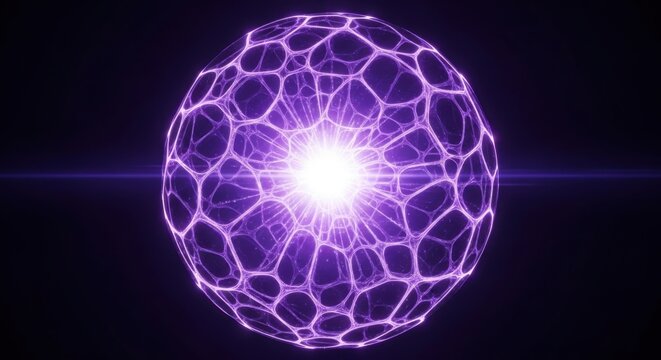 A stunning visualization of a glowing purple plasma sphere with intricate patterns