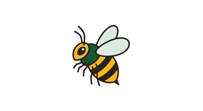 A cartoon bee with yellow and black stripes.