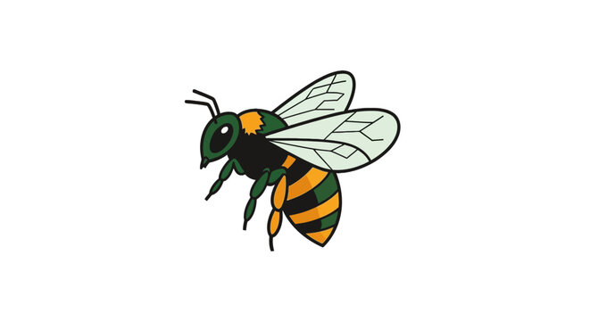 A colorful bee in flight.