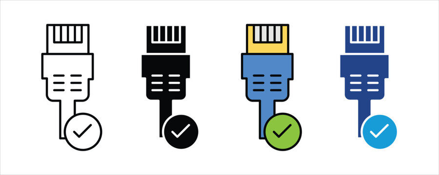 LAN Ethernet Cable Verification and Network Connection Safety Icon Set. vector illustration