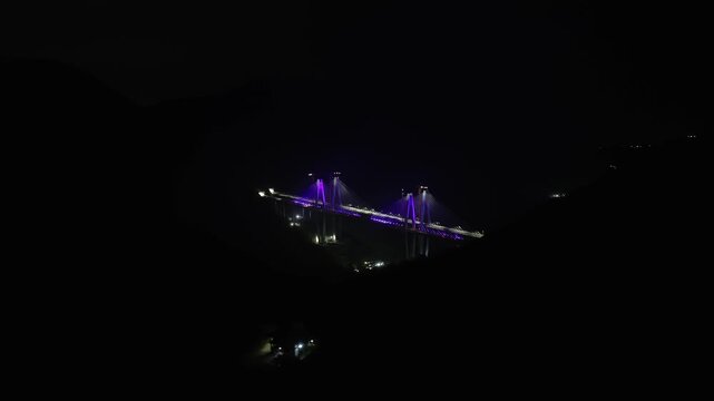 A breathtaking aerial night view of the Mumbai-Pune Missing Link, showcasing one of India&rsquo;s most advanced expressway projects illuminated under the night sky.