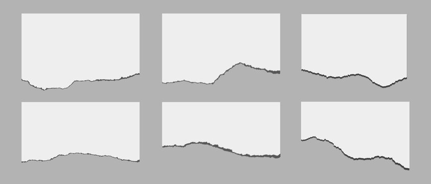 Realistic torn paper edges. Sticky notes, shreds of notebook pages. Vector illustration.