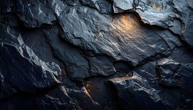 Natural dark rock texture illuminated by warm golden light