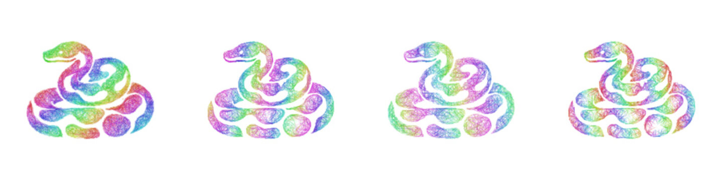 Rainbow color sketch boa constrictor icon design set