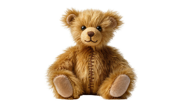 Fluffy brown teddy bear with stitched seam on chest