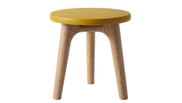 Round yellow wooden stool with three tapered legs