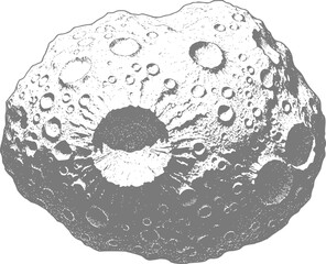 Detailed of a cratered asteroid or moon with a large central impact © Md_Rakib