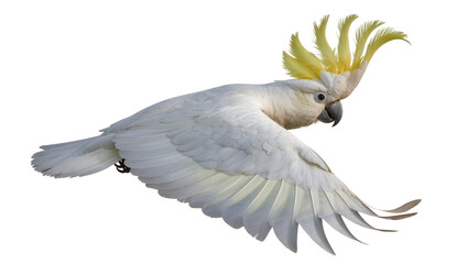 Sulphur-crested cockatoo in flight with yellow crest raised © Ari