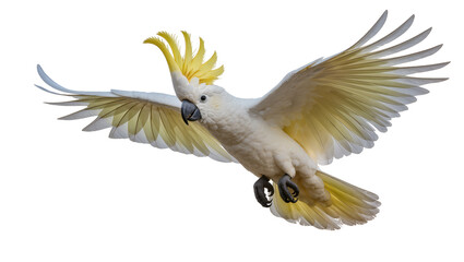 Yellow-crested cockatoo in flight with wings spread © Ari