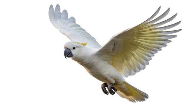 Sulphur-crested cockatoo in flight with wings spread