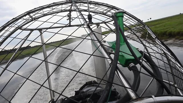 View through air boat propellor.