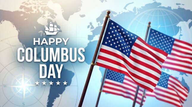 Happy columbus day with american flags and world map graphic american flag united states greeting