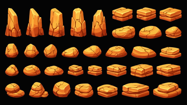 game assets a diverse collection of cartoon rocks and natural stone elements with cracked textures perfect for environment design.
