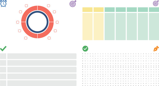 Minimal User Interface Dashboard Components with Data Table, Circular Chart, Task Checklist, Grid Layout, and Web Application Design Vector Illustration