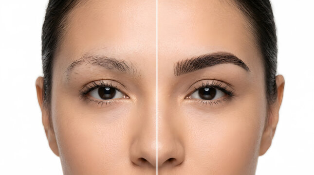 Eyebrow Microblading Before and After Comparison | Professional Permanent Makeup for Thin Brows | Beauty Transformation for Sparse Eyebrows | Aesthetic Facial Treatment and Grooming Results