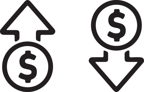 Dollar increase and decrease icons financial growth and loss symbols