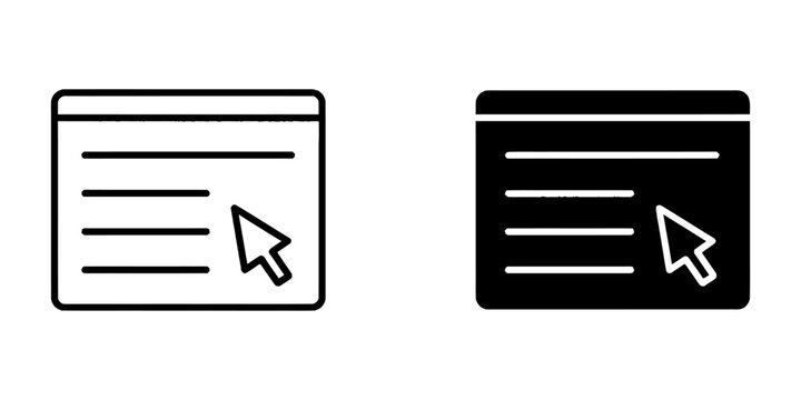 Browser window with mouse cursor clicking text lines outline and solid icons