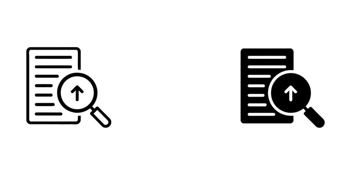Document search and upload icon with magnifying glass symbol document analysis