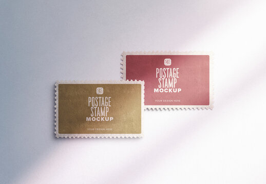 Vintage Postage Stamp Mockup &mdash; 2 Overlapping Landscape Stamps, PSD
