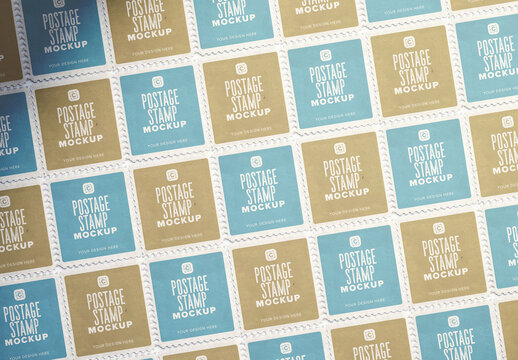 Postage Stamp Sheet Mockup &mdash; Full Grid, Square Stamps, PSD